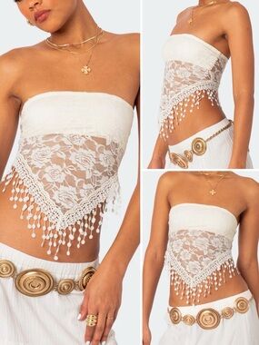 edikted INDIA SHEER LACE STRAPLESS TOP 
CREAM / XS NEW WITH TAGS NWT FESTIVAL